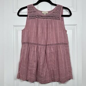 LOFT Pink Crochet Lace Tank Top Cotton Boho Peplum Blouse XS